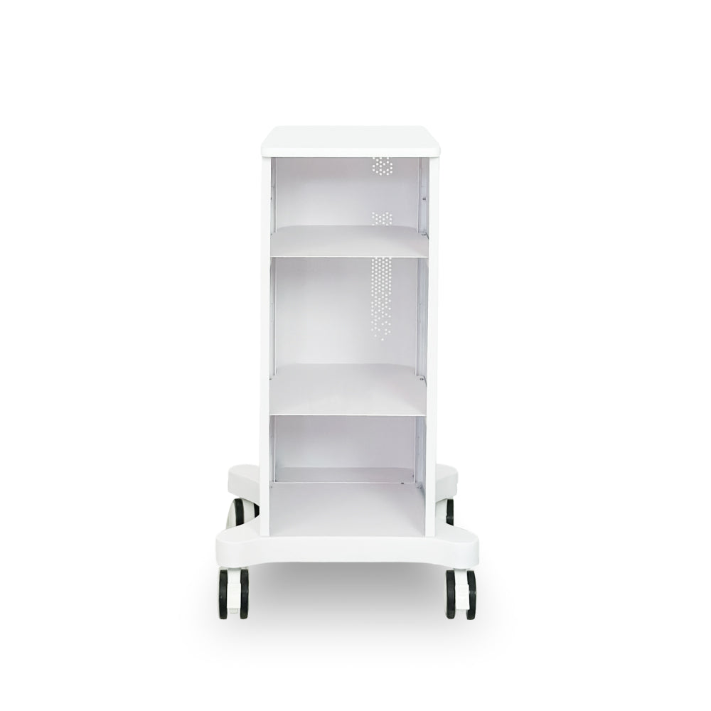 Rear view of Zemits Premium Trolley S professional aesthetic device stand with storage shelves