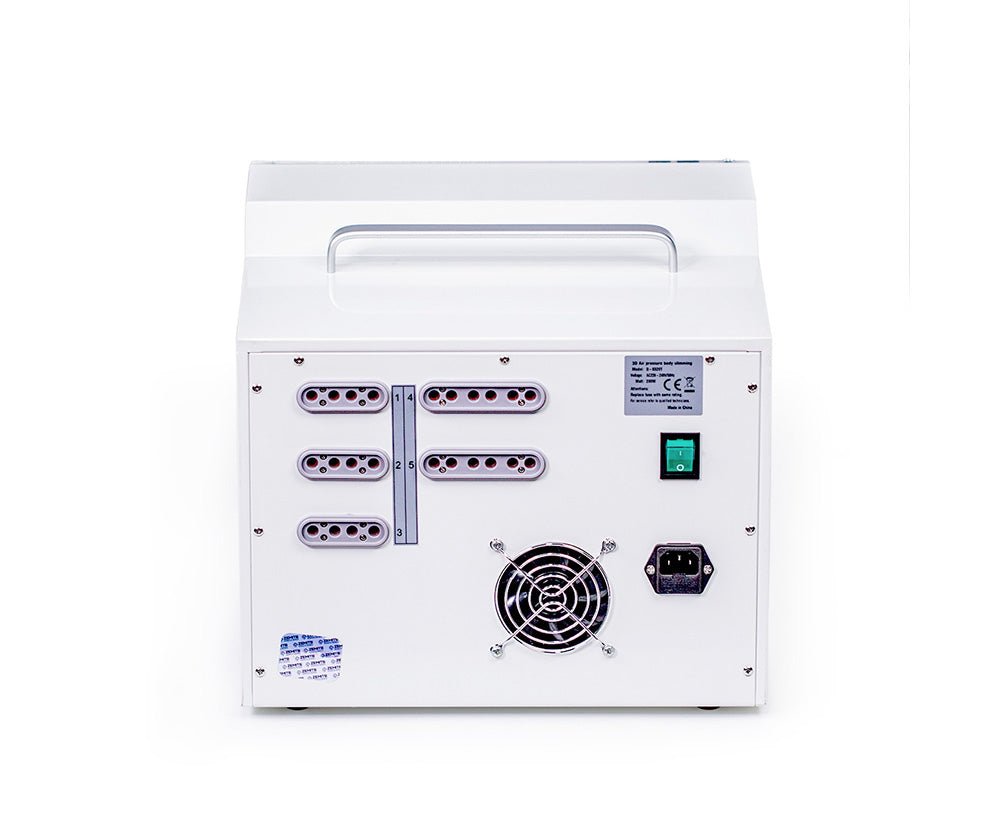 Rear of Side of Zemits Demeter 2.0 professional 44-chamber pressotherapy machine for lymphatic drainage and body contouring treatments